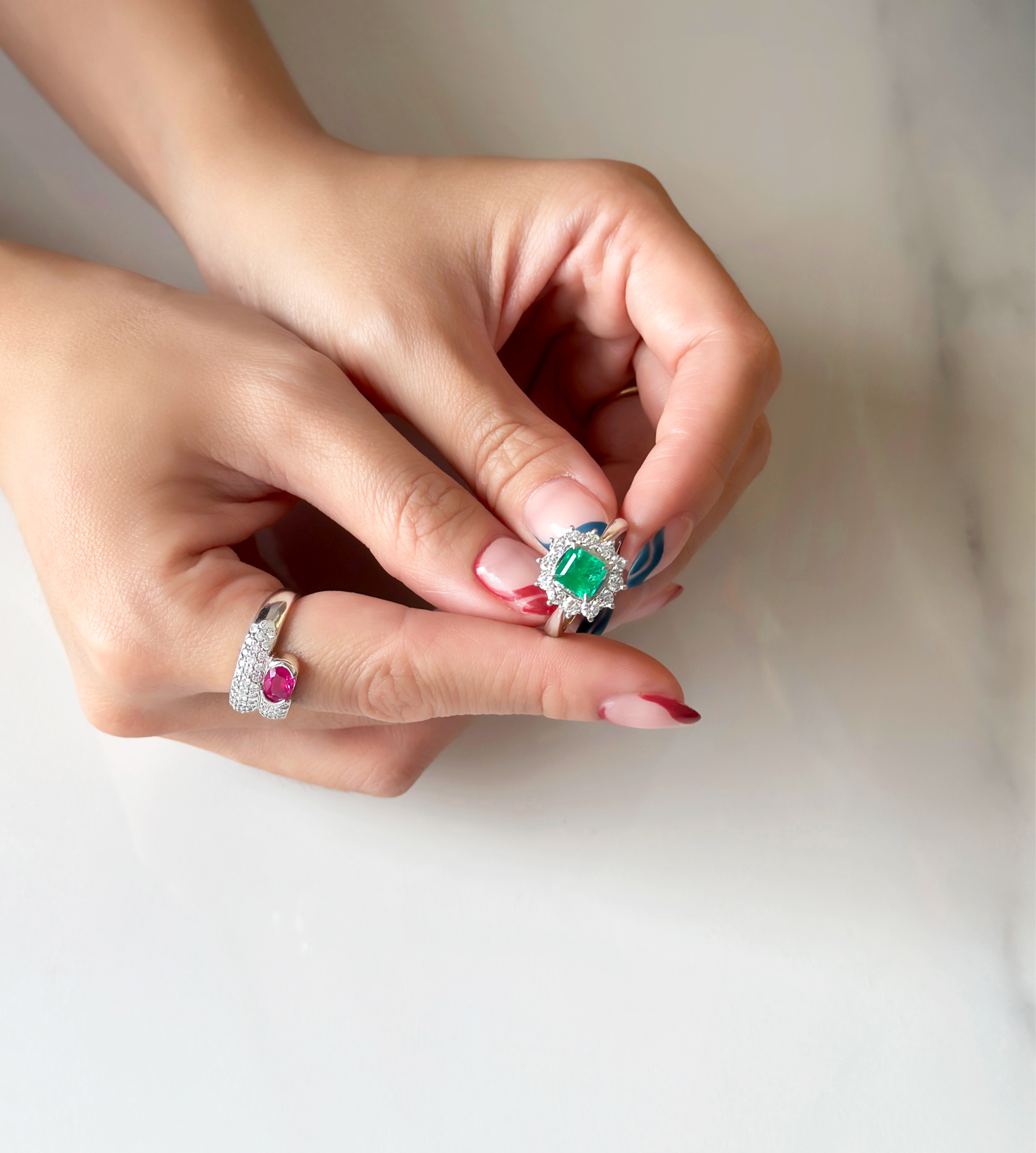 Burmese Ruby Maia Ring with Bold Diamond Swirl Band