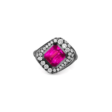 The Blueprint Pavé Diamonds Ring Black Rhodium - Hot Pink Mahenge Spinel