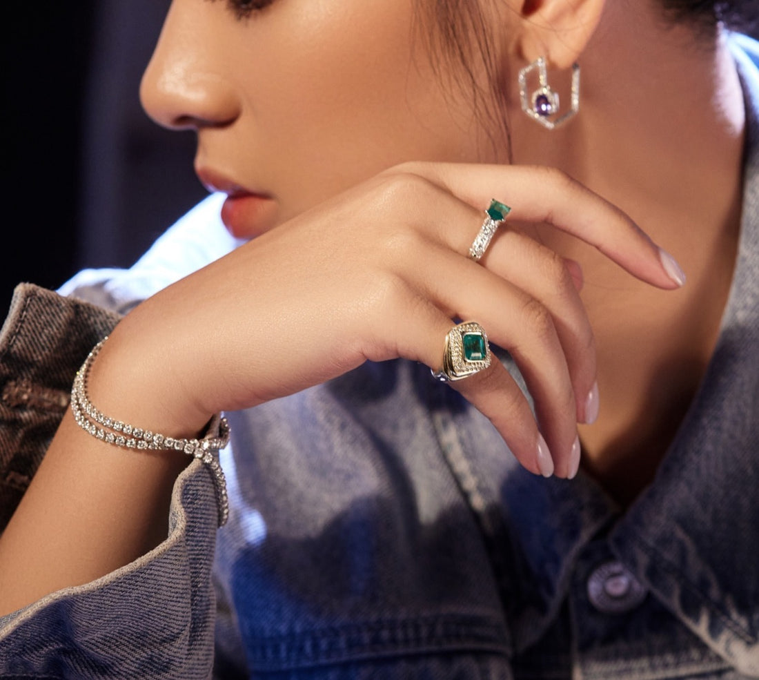 Bold Balance 1.50ct Emerald Ring with Pave Diamond POA