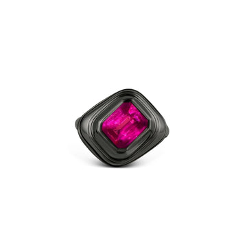 The Blueprint Classic Ring Black Rhodium - Hot Pink Mahenge Spinel