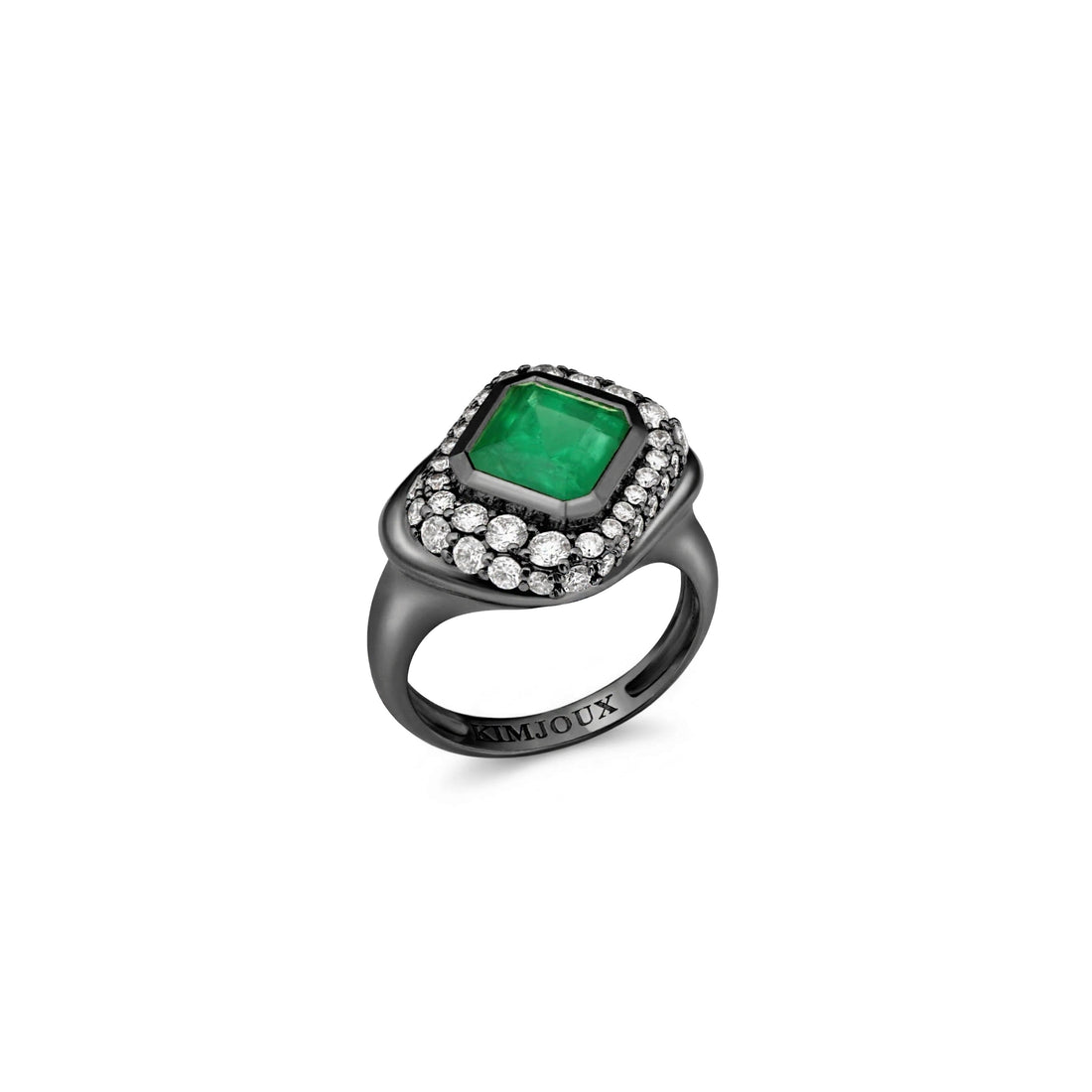 The Blueprint Pavé Diamonds Ring Black Rhodium - Emerald-cut Emerald