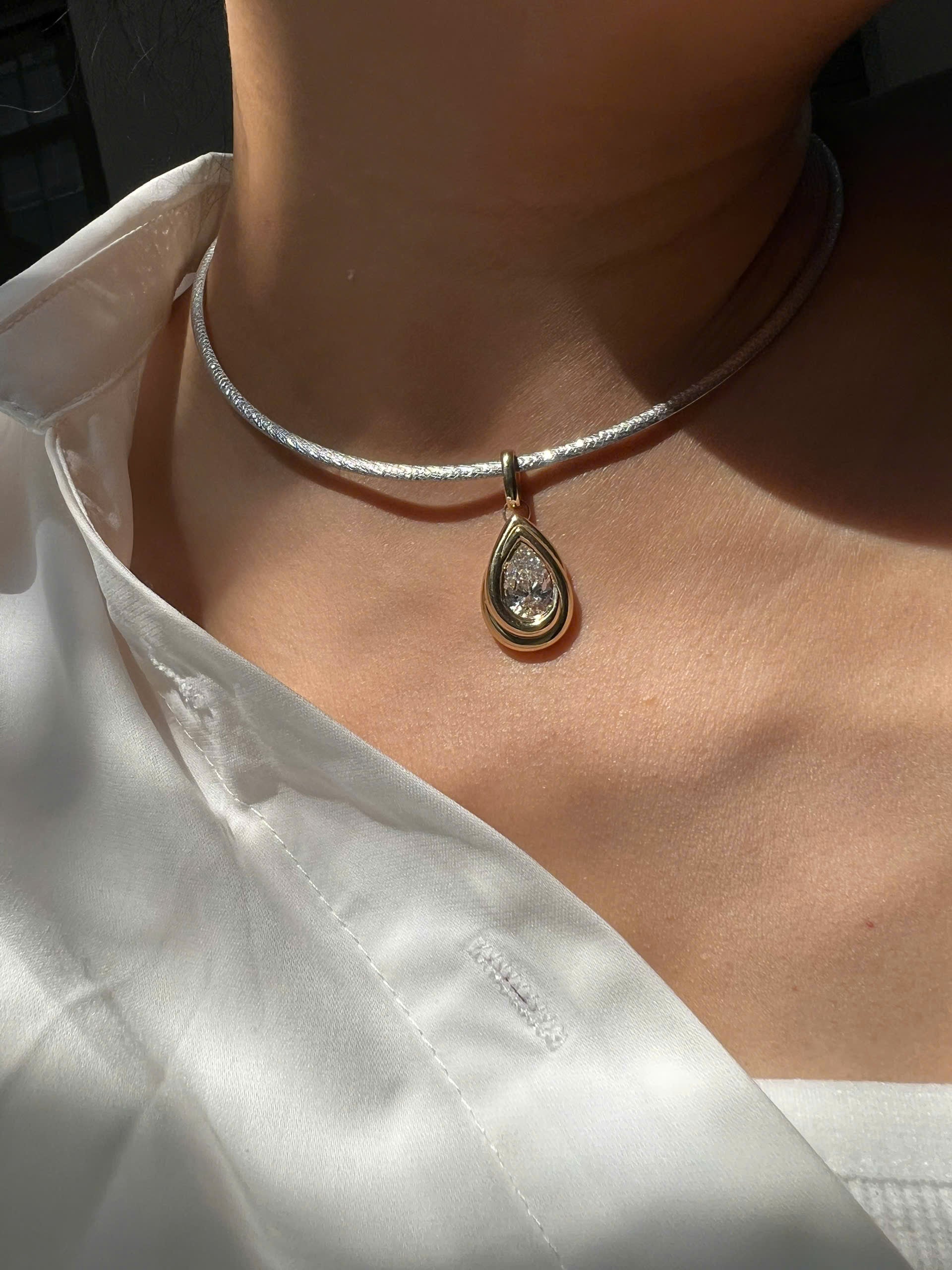 The Current Sculpted Pendant - Pearshape White Diamond – Kimjoux